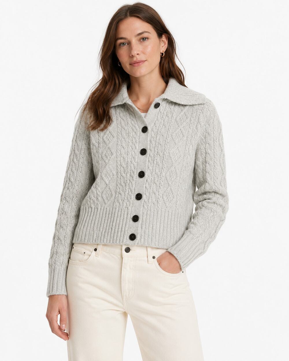 J.Crew Collared Cable-knit Cardigan Gray Wool Alpaca size S New